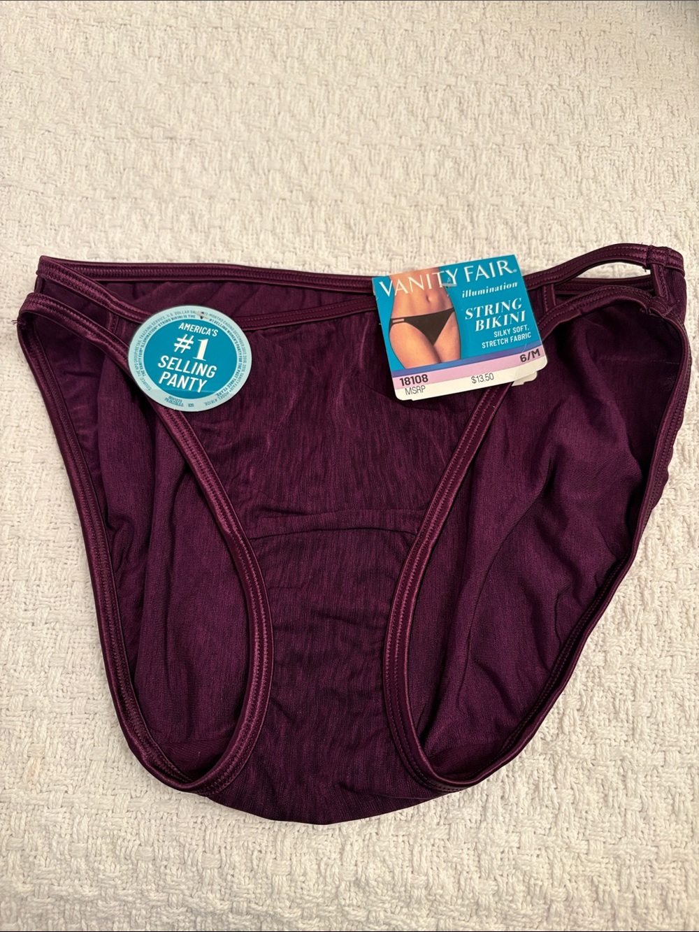 NWT Vanity Fair String Bikini Panty - Plum size 6/M style 18108